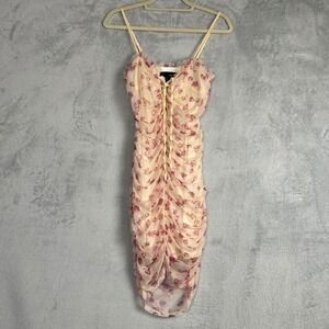 Sbetro Floral Lace Bodycon Dress Pink Mini Ruched Party Festival 90s Fairycore